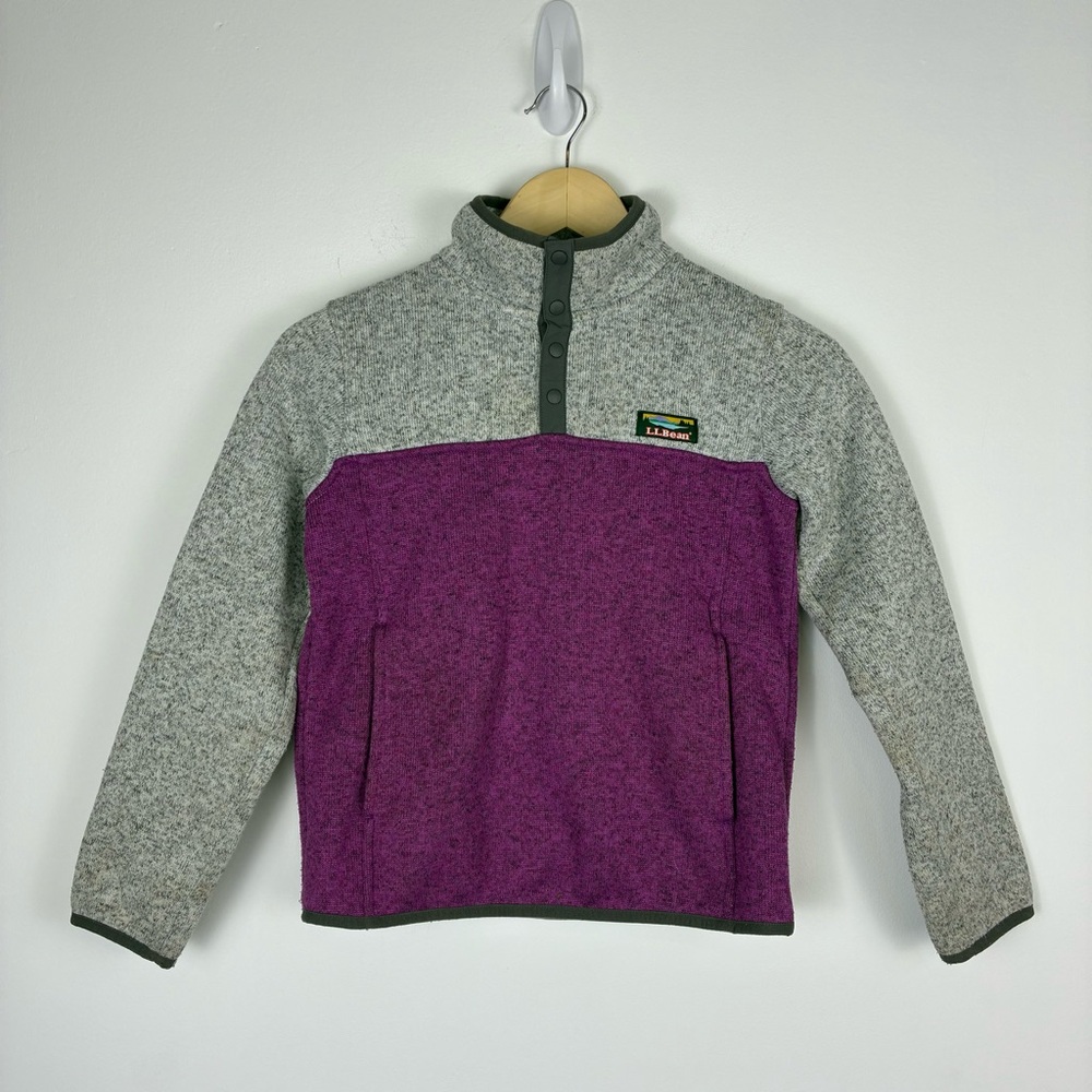LL Bean grey and Purple snap pullover better sweater size 8